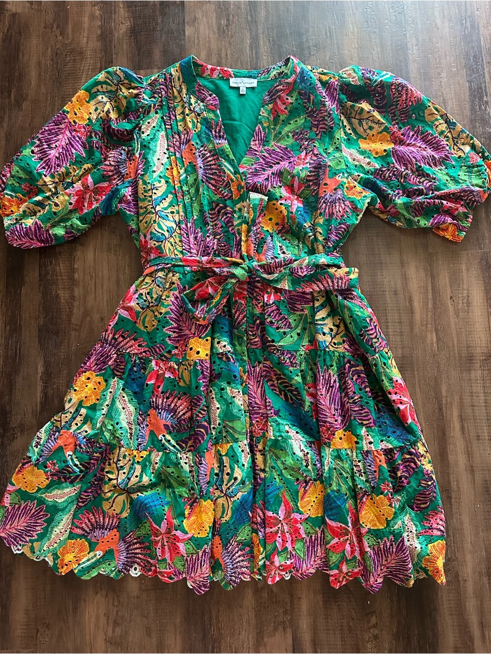 Gibson Latimer Green Tropical Floral Tie-Waist Dress